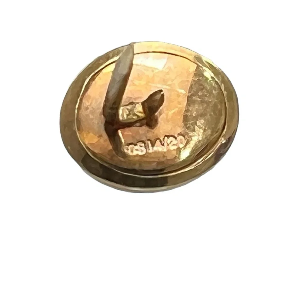 VINTAGE DOLAN BULLOCK TIGER'S EYE OVAL TIE TACK SET IN DB 14/20 GOLD